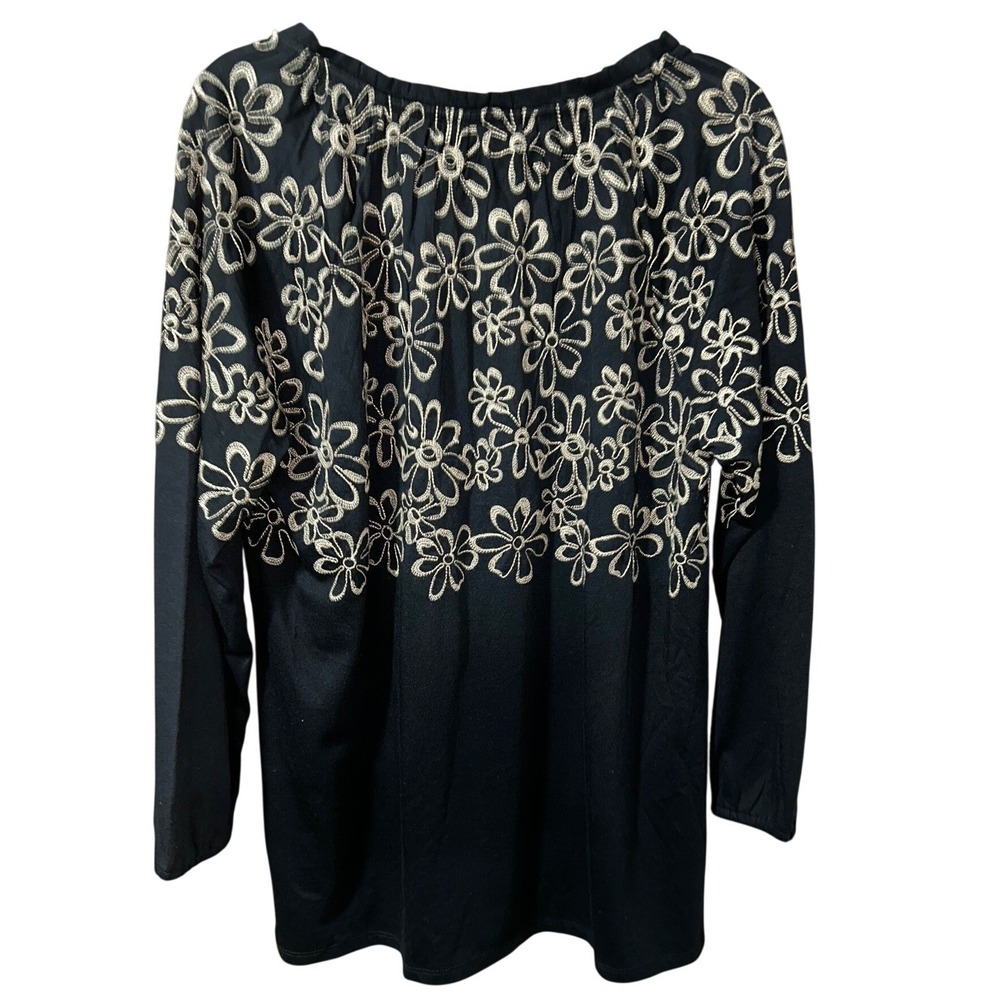 J. Jill Womens Black Embroidered Floral Long Sleeve Button Front Top Small - Picture 5 of 5
